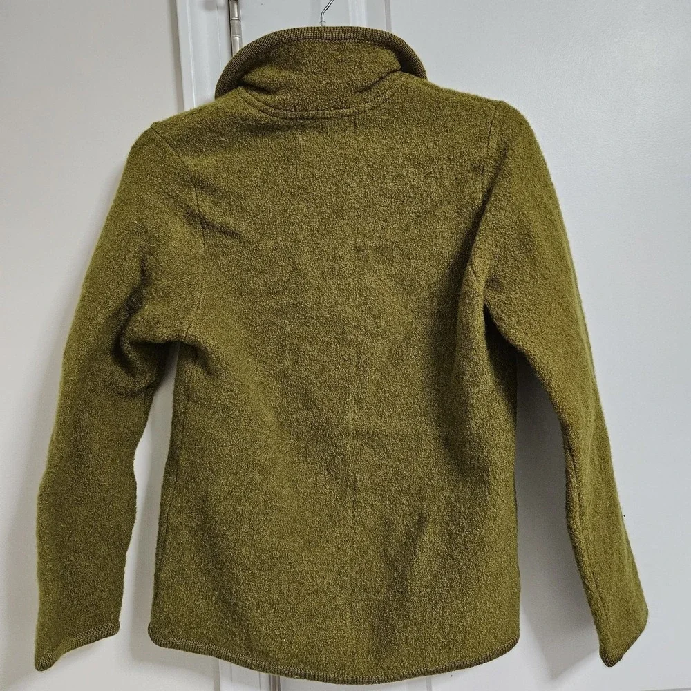 Lisa International Cardigan Women S Green Boiled Wool Leaf Applique Button Front - Picture 10 of 10